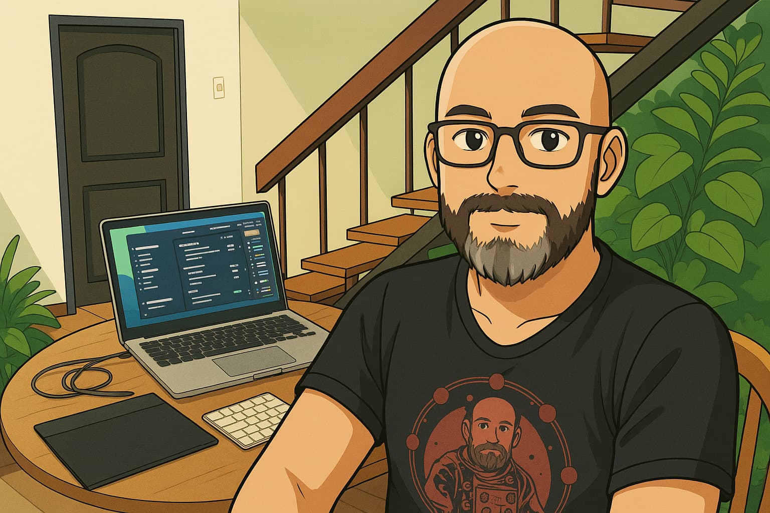 Ilustración de una mano humana usando una herramienta digital frente a una figura que representa la inteligencia artificial, simbolizando su uso en procesos creativos.